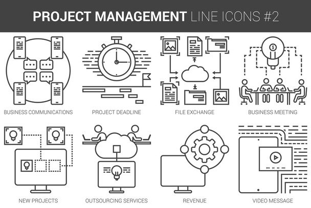 Project management line icon set. - Вектор,изображение