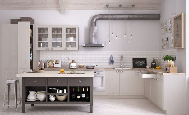 Σκανδιναβική κουζίνα λευκό - Φωτογραφία, εικόνα