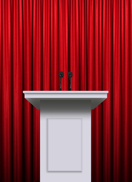 Witte podium over rode gordijn achtergrond - Foto, afbeelding