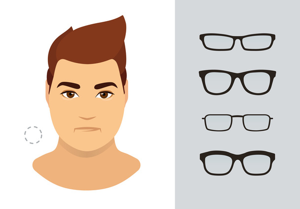 丸い男の顔タイプのための男性の眼鏡の形状。丸い顔のための夏のメガネの様々な形態。ファッションコレクション。ベクトルアイコンセット. - ベクター画像