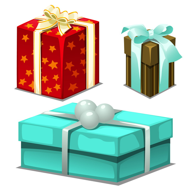 Three gift boxes with ribbons and beads - Vektori, kuva