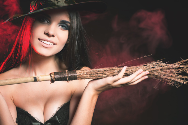 Beautiful woman like witch. Fashion. Halloween costumes - Valokuva, kuva