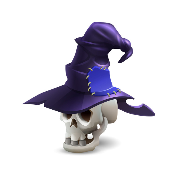 Halloween-Totenkopf mit Cartoon-Hut - Vektor, Bild