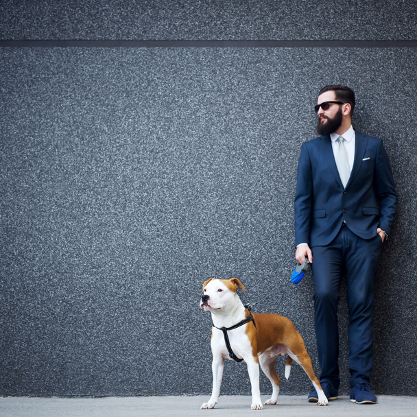 Homme d'affaires avec son chien
. - Photo, image