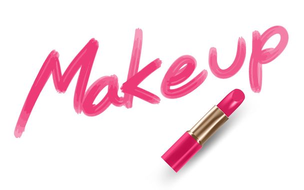 Texto de maquillaje escrito por Lipstick color rosa
 - Vector, Imagen