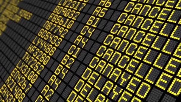 Close-up International Airport Board com voos cancelados
 - Filmagem, Vídeo