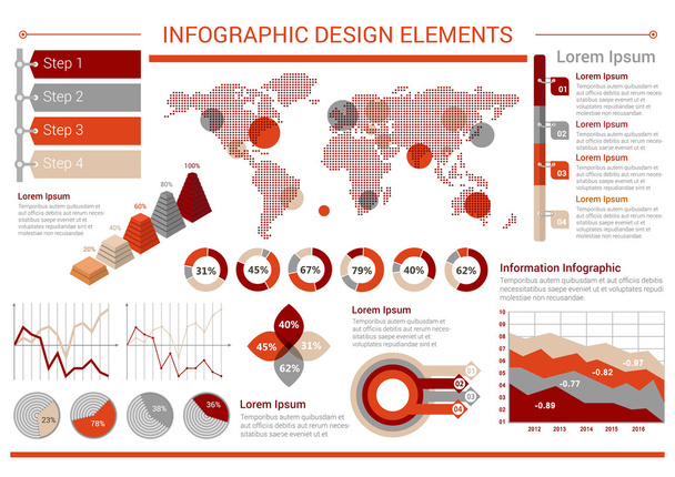 Infographic tervezősablon grafikonokkal, világtérkép - Vektor, kép