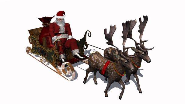 Babbo Natale con slitta e renna isolato su sfondo bianco
 - Foto, immagini