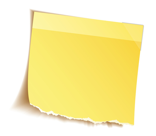 Amarillo en blanco rasgado nota adhesiva sobre fondo blanco
 - Foto, imagen