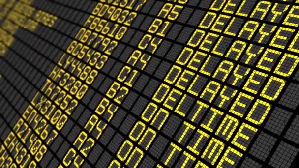 Close-up International Airport Board com voos atrasados
 - Filmagem, Vídeo
