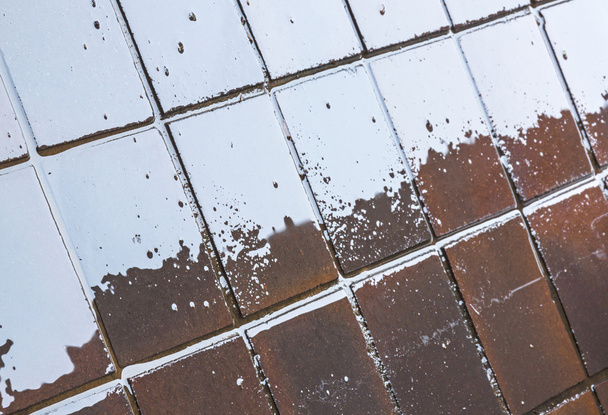  Blue Reflections and Grunge on Wet rRed Tiles - Photo, Image