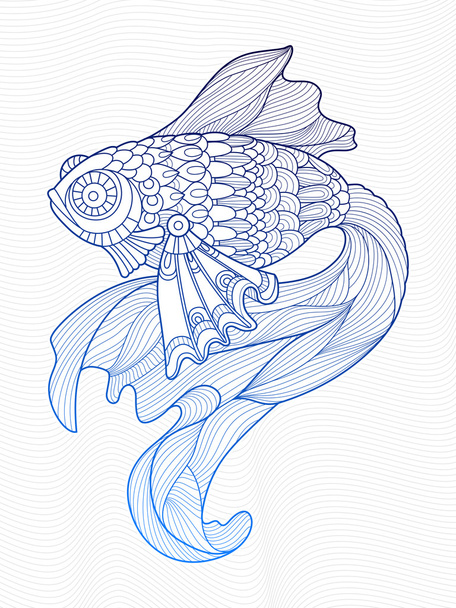Gold fish coloring book for adults vector - Vecteur, image
