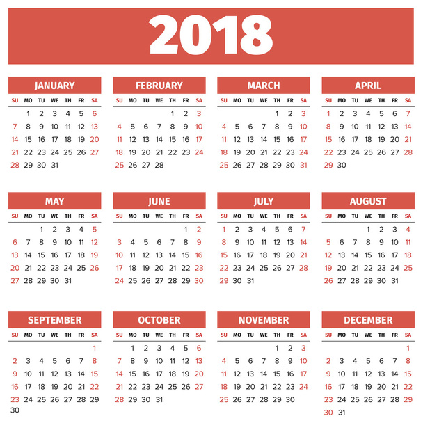 Simple 2018 year calendar - Vector, Image