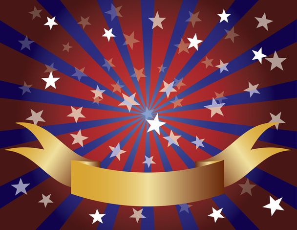 Red White and Blue Stars Sun Rays and Banner - Vector, Image