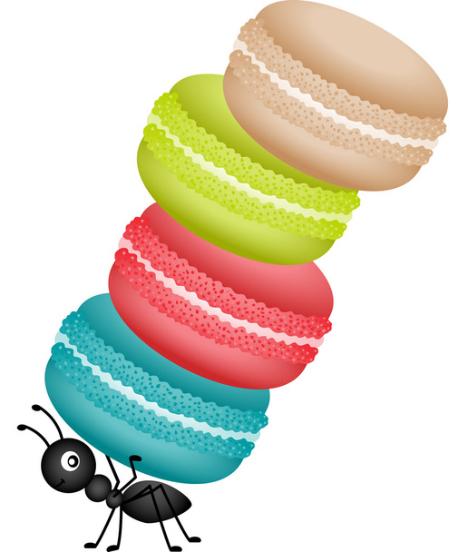 Ant carrying a pile of macaroons - Vector, Image