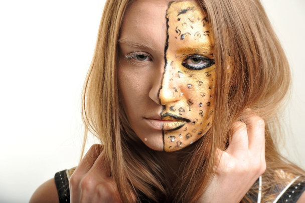 portrait of women with painted face makeup in studio - Photo, Image