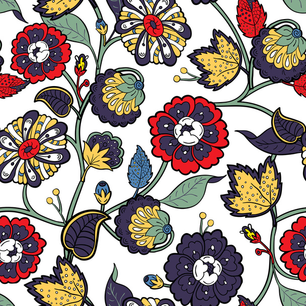 Vector seamless floral background. Colorful flowers and leafs. - Vektor, kép