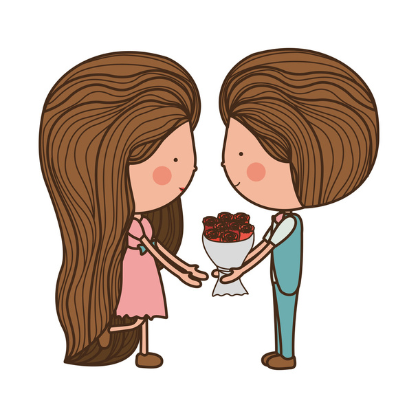 couple holding bouquet with striped hair - Vector, Image