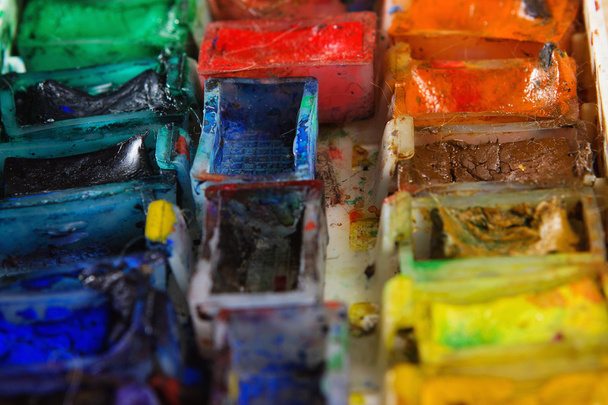 Old messy set of watercolor paints - Photo, Image