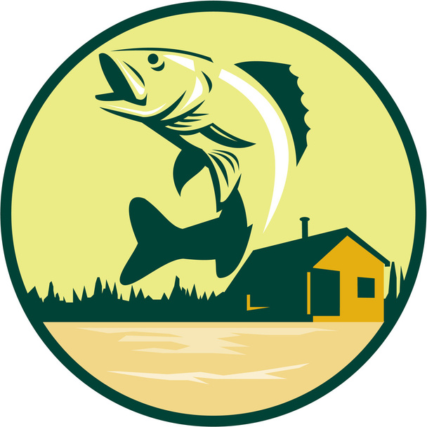 Walleye Fish Lake Lodge cabaña círculo retro
 - Vector, imagen