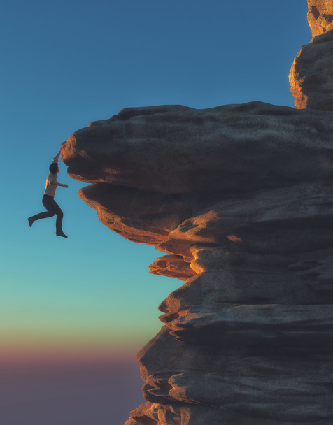 Молодой человек висит на скале
 - Фото, изображение