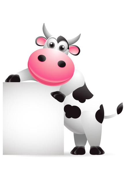 Caricatura de vaca divertida con signo en blanco
 - Vector, Imagen