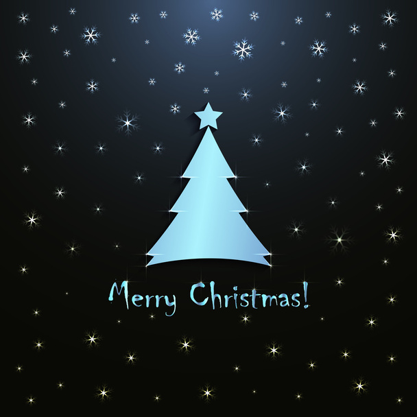 Merry Christmas! - greeting card template - blue and golden snowflakes design - Vektör, Görsel