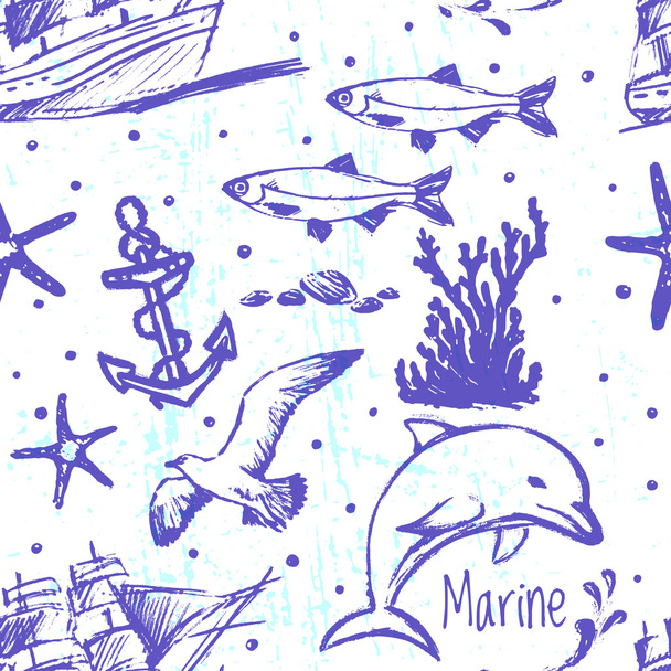Muste käsin piirretty meren maailman saumaton kuvio
 - Vektori, kuva