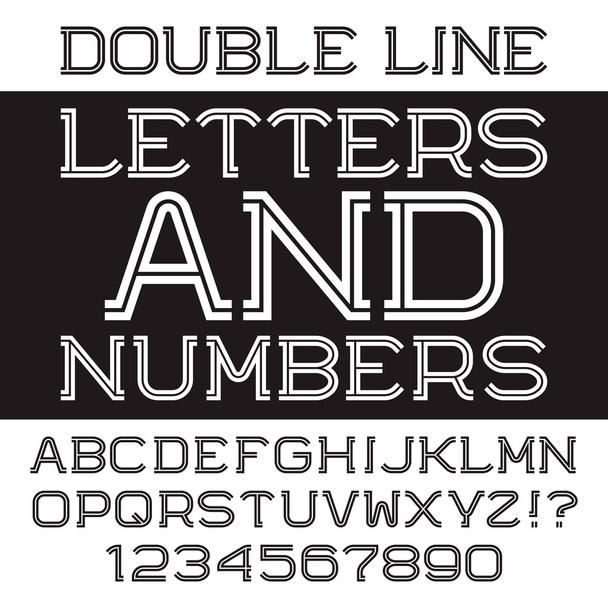 Negro blanco tiras letras y números. Double line flat fuente
. - Vector, imagen