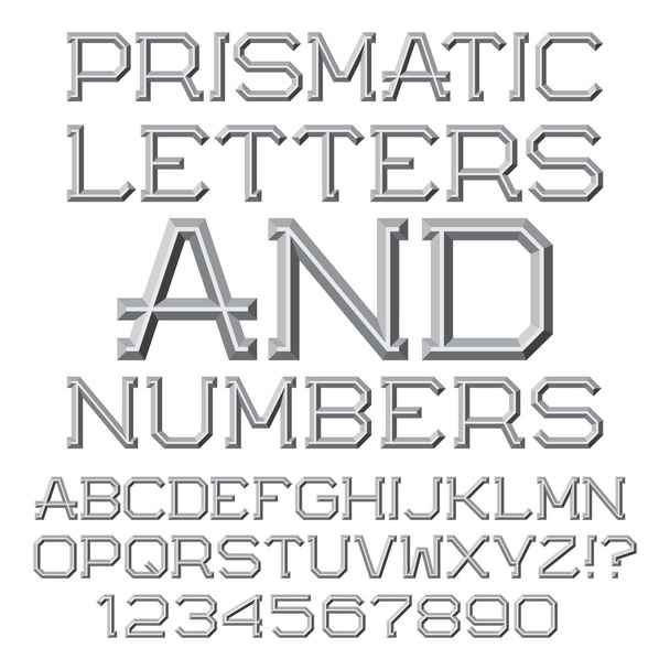 Gri yönlü harfler ve sayılar. Prizmatik retro yazı tipi. - Vektör, Görsel