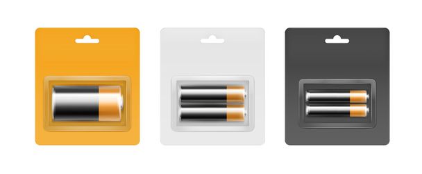 Sada černé zlaté baterie v šedé balení - Vektor, obrázek