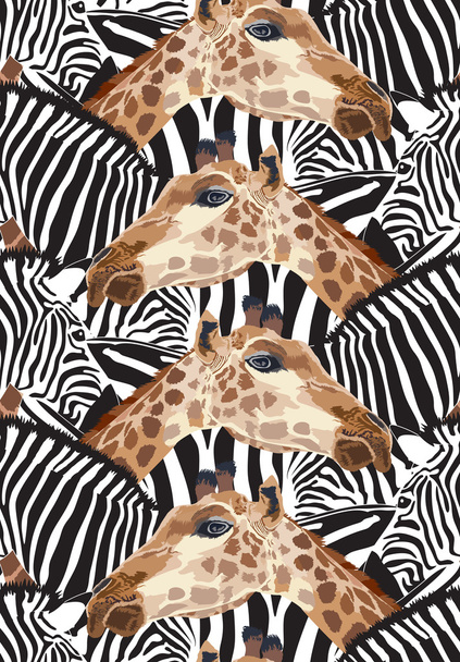 Naadloze patroon met zebra en giraffe.  - Vector, afbeelding