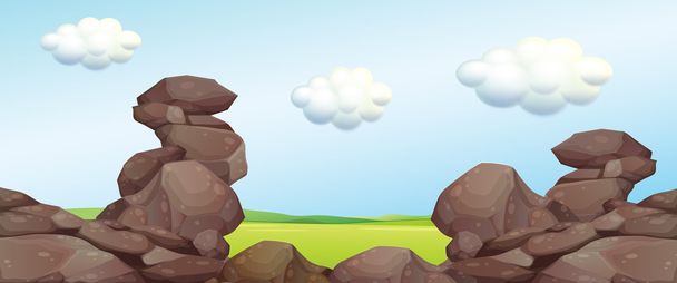 Escena de naturaleza con rocas y campo
 - Vector, Imagen