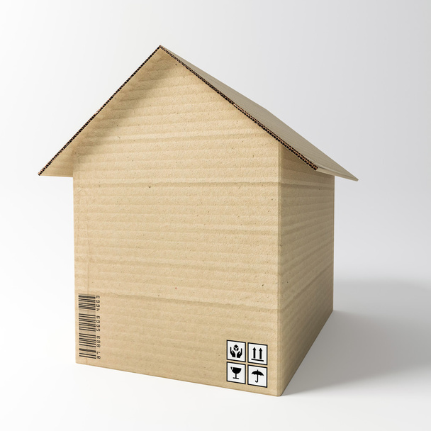 3D иллюстрация картонного дома на белом фоне
 - Фото, изображение