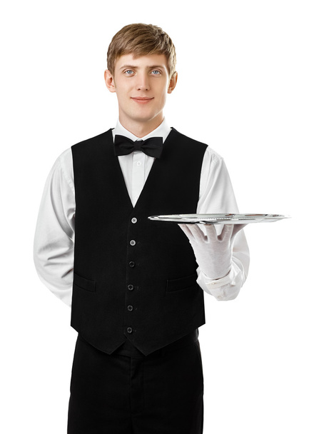 waiter holding empty tray - Fotó, kép