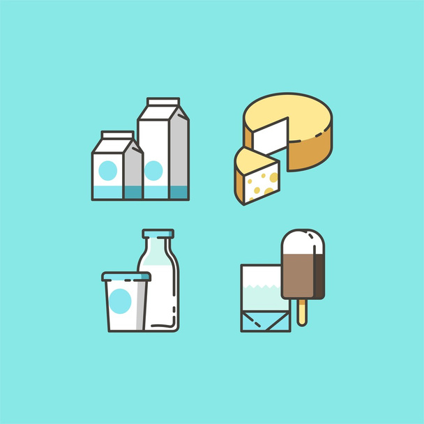 Iconos de leche y productos lácteos para el diseño web y gráfico. Ilustración vectorial
. - Vector, Imagen