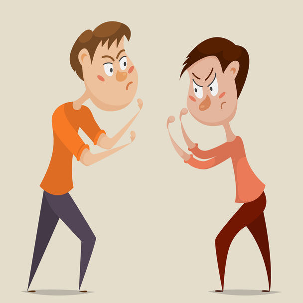Two angry men quarrel and fight. Emotional concept of aggression and conflict. Cartoon characters. Vector illustration - Vector, Image