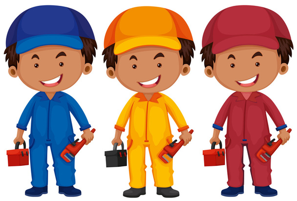 Plumbers in different color uniform - Vector, Image