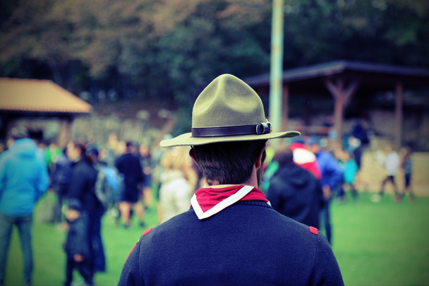 scout leader at the gathering of young people in uniform - Photo, Image