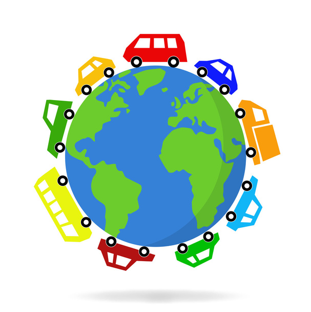 cars driving around the world  - vector graphic - Vector, Image