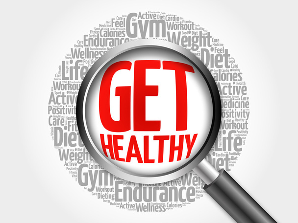 Get Healthy word cloud with magnifying glass - Foto, immagini