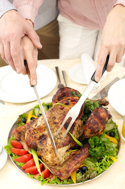 Roasted turkey on dish with vegetables - 写真・画像