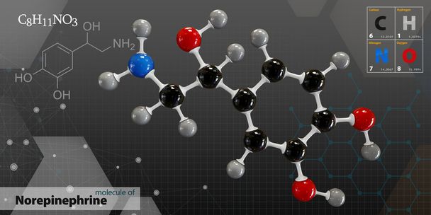 Ilustracja z noradrenaliny cząsteczki na białym tle szarym tle - Zdjęcie, obraz