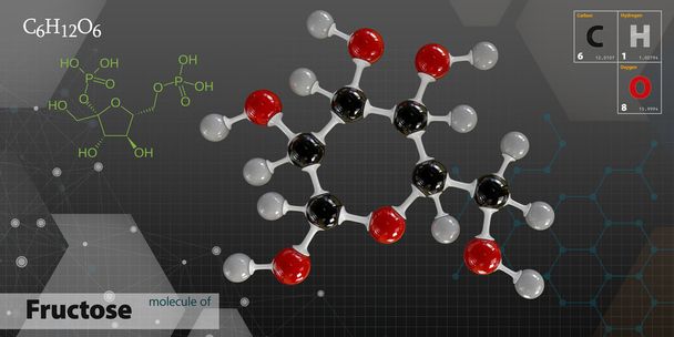 Ilustração da Frutose Molécula isolada fundo escuro
 - Foto, Imagem