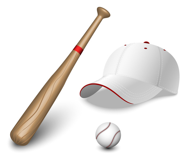 ένα σύνολο ένα ρόπαλο του μπέιζμπολ, μπάλα και καλύμματα - Διάνυσμα, εικόνα