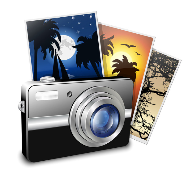compacte fotocamera en foto's. vectorillustratie - Vector, afbeelding