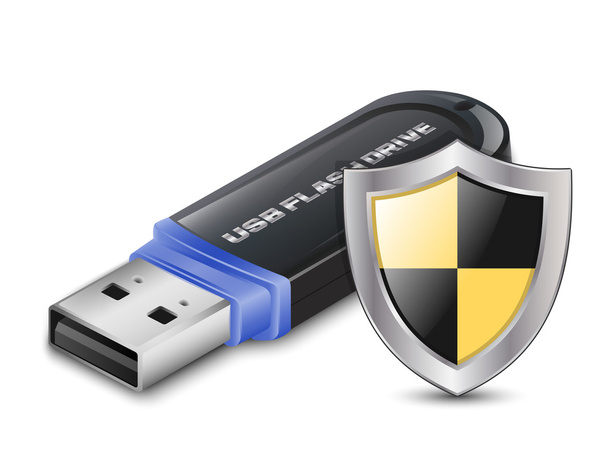 ikona ochrany dat - usb flash disk s štít. vektor - Vektor, obrázek