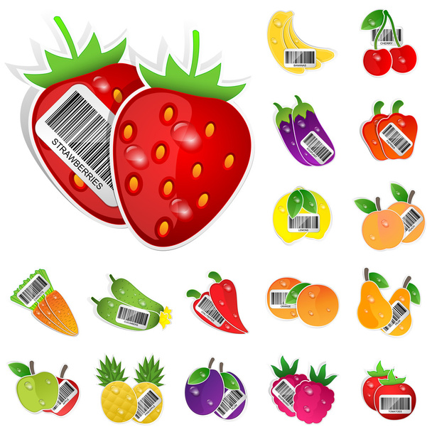 Obst und Gemüse Icon Set. Vektorillustration - Vektor, Bild