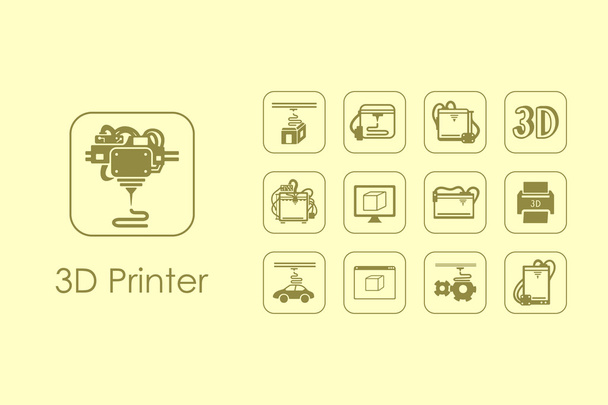 Sada tří d tiskárna jednoduchých ikon - Vektor, obrázek