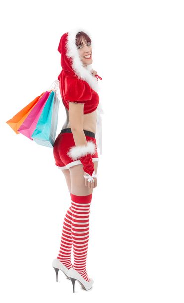 Piękną kobietę święty Mikołaj torby na zakupy - Zdjęcie, obraz